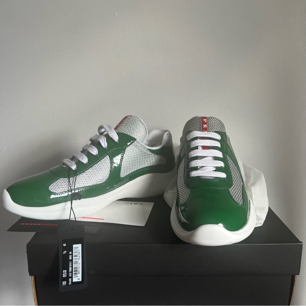 NWT Prada American Cup Green, silver, white Sneakers